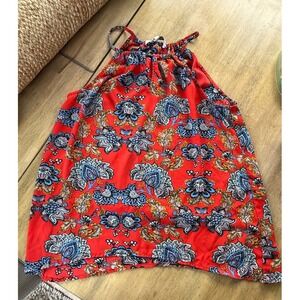 Collective Concepts Red Floral Paisley Halter Neck Sleeveless Blouse Top Large
